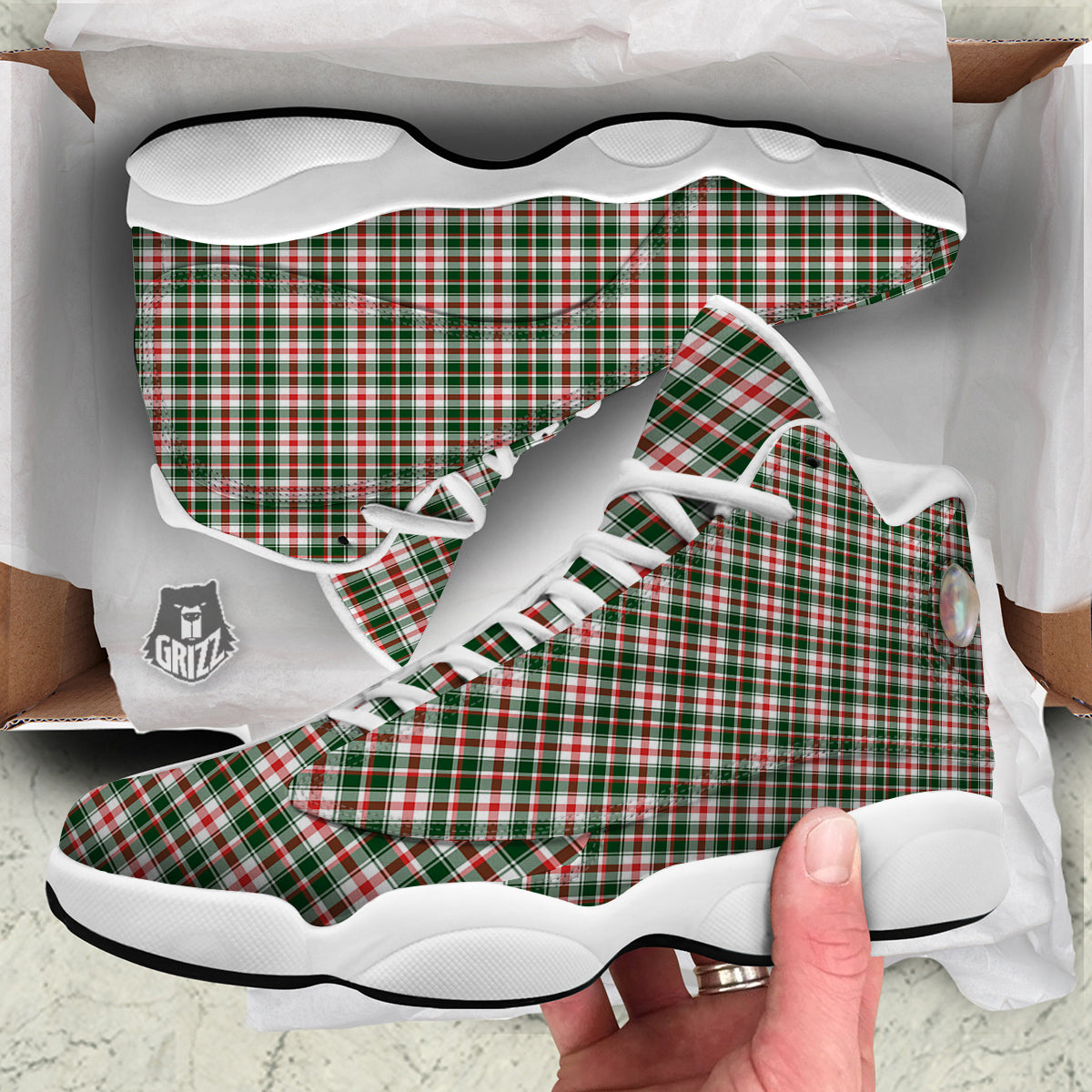 Madras Plaid Christmas Print White Basketball Shoes-grizzshop