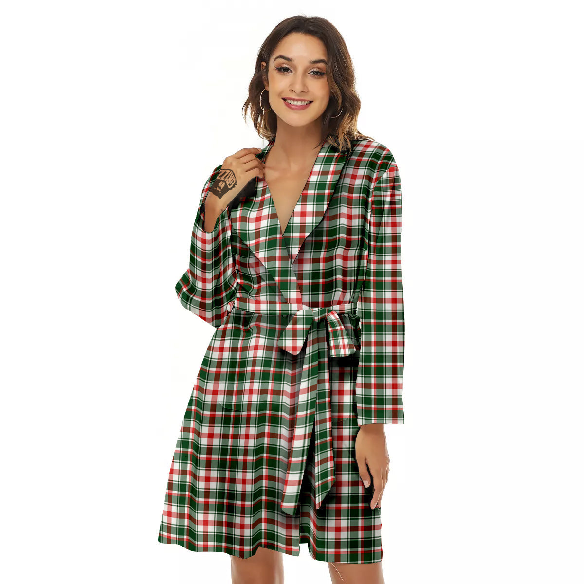 Madras Plaid Christmas Print Women's Robe-grizzshop
