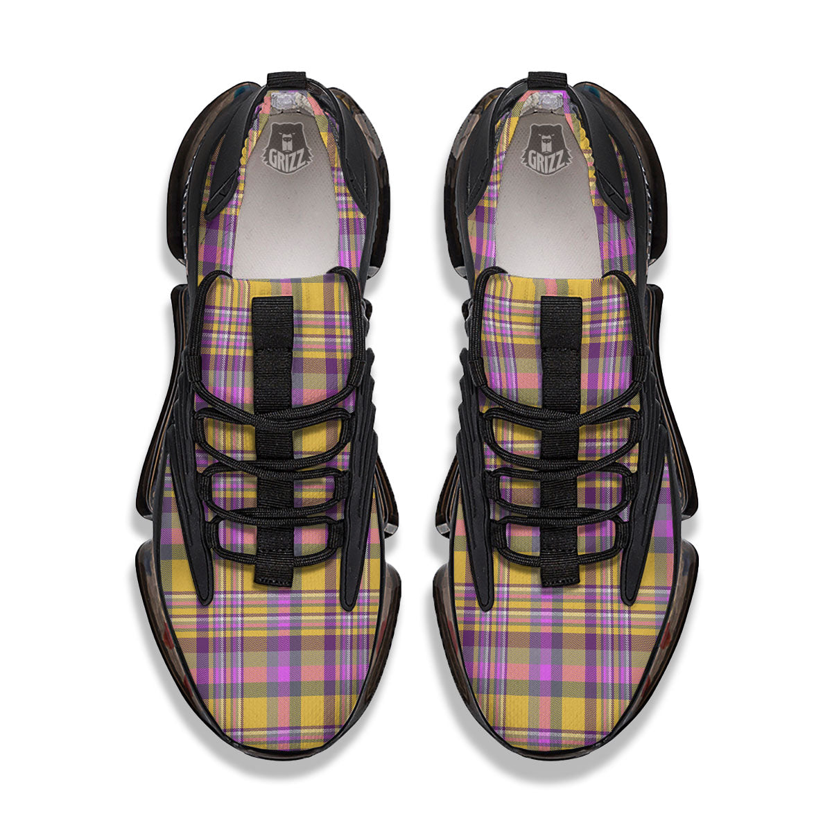 Madras Plaid Orange And Purple Print Pattern Black Gym Shoes-grizzshop