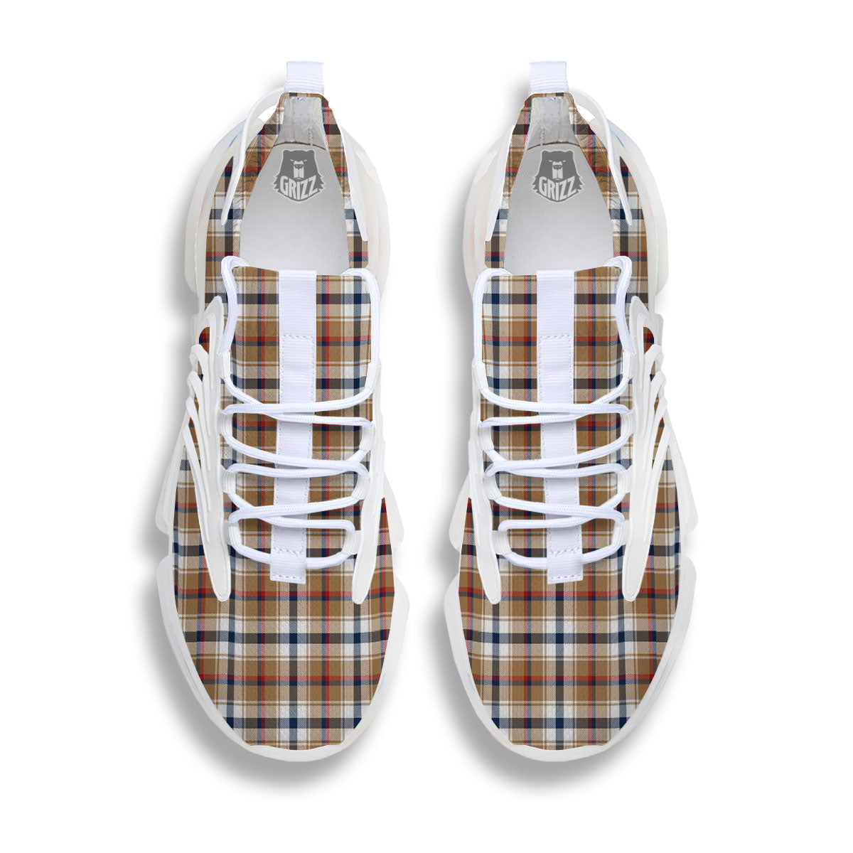 Madras Plaid Red Blue And Beige Print White Gym Shoes-grizzshop