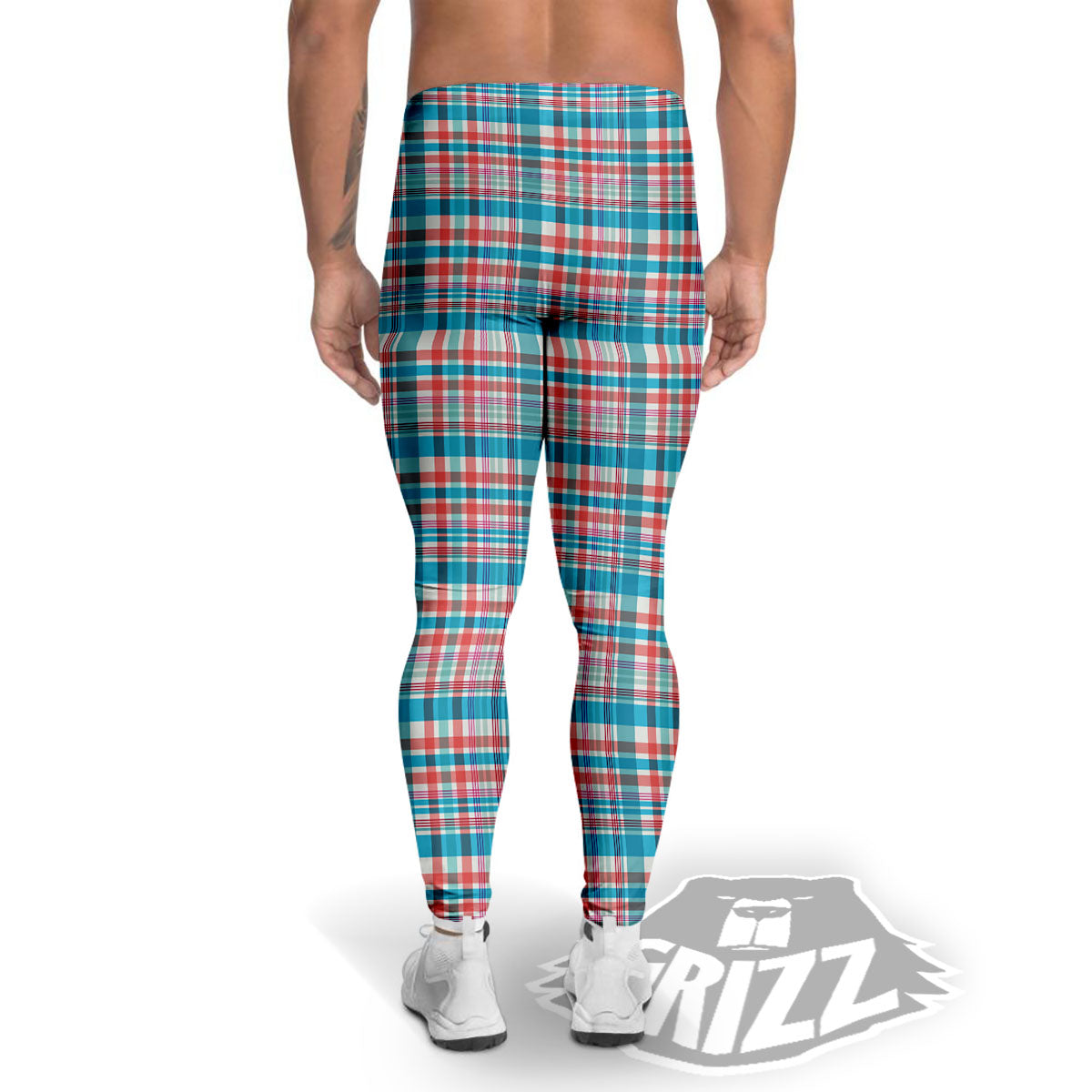 Madras Red And Blue Print Pattern Men's Leggings-grizzshop