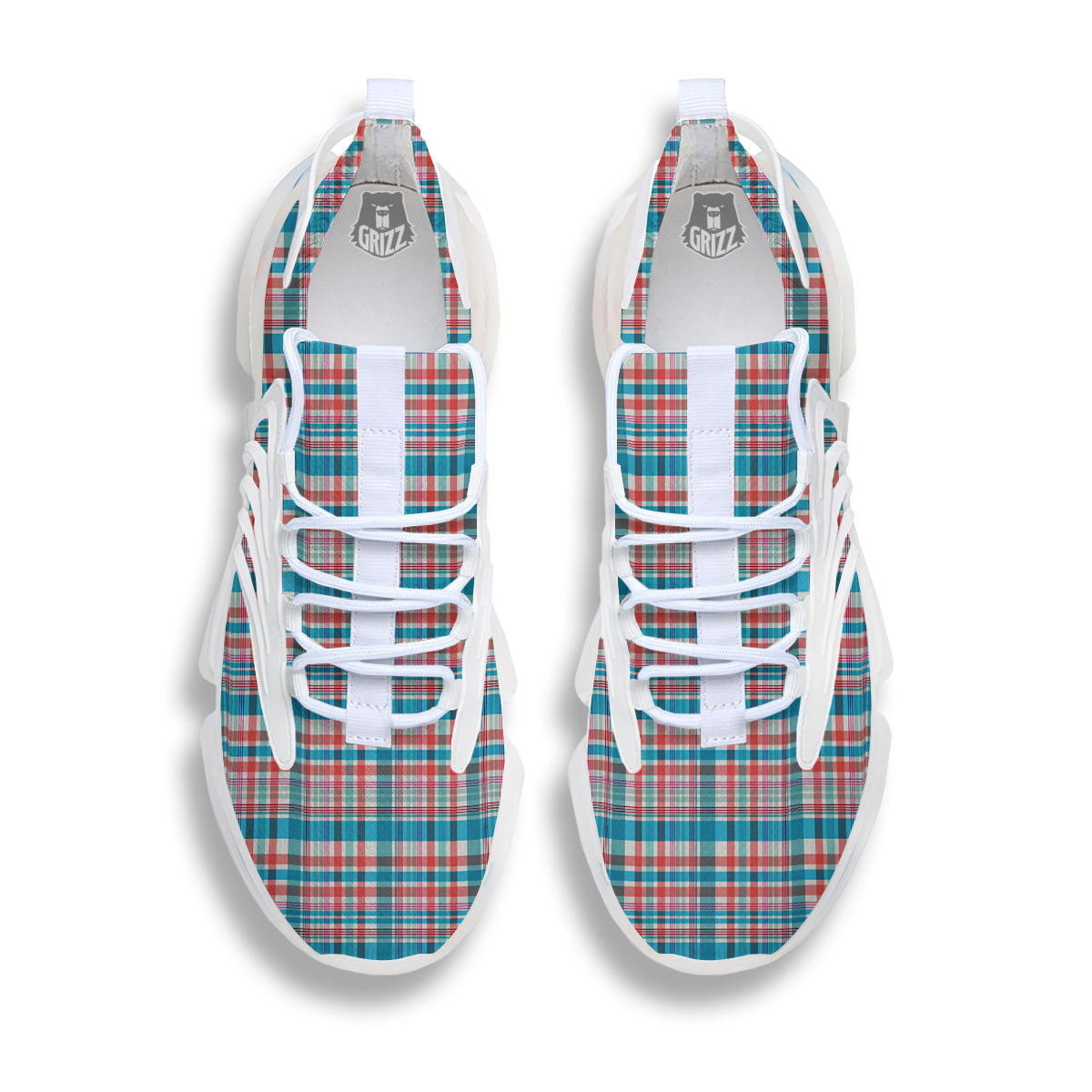 Madras Red And Blue Print Pattern White Gym Shoes-grizzshop