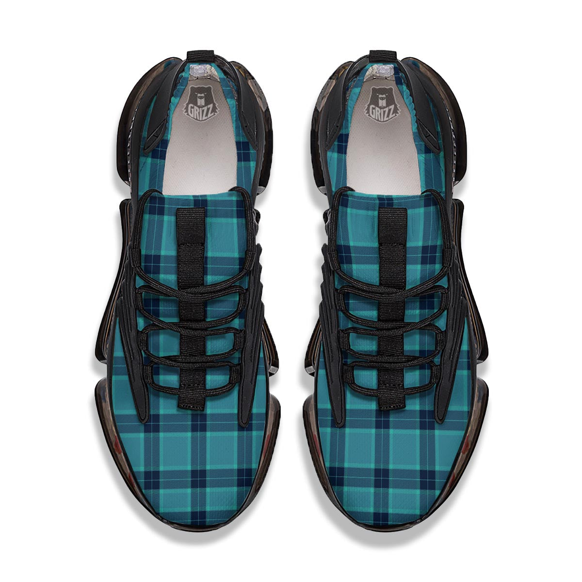 Madras Teal Print Pattern Black Gym Shoes-grizzshop
