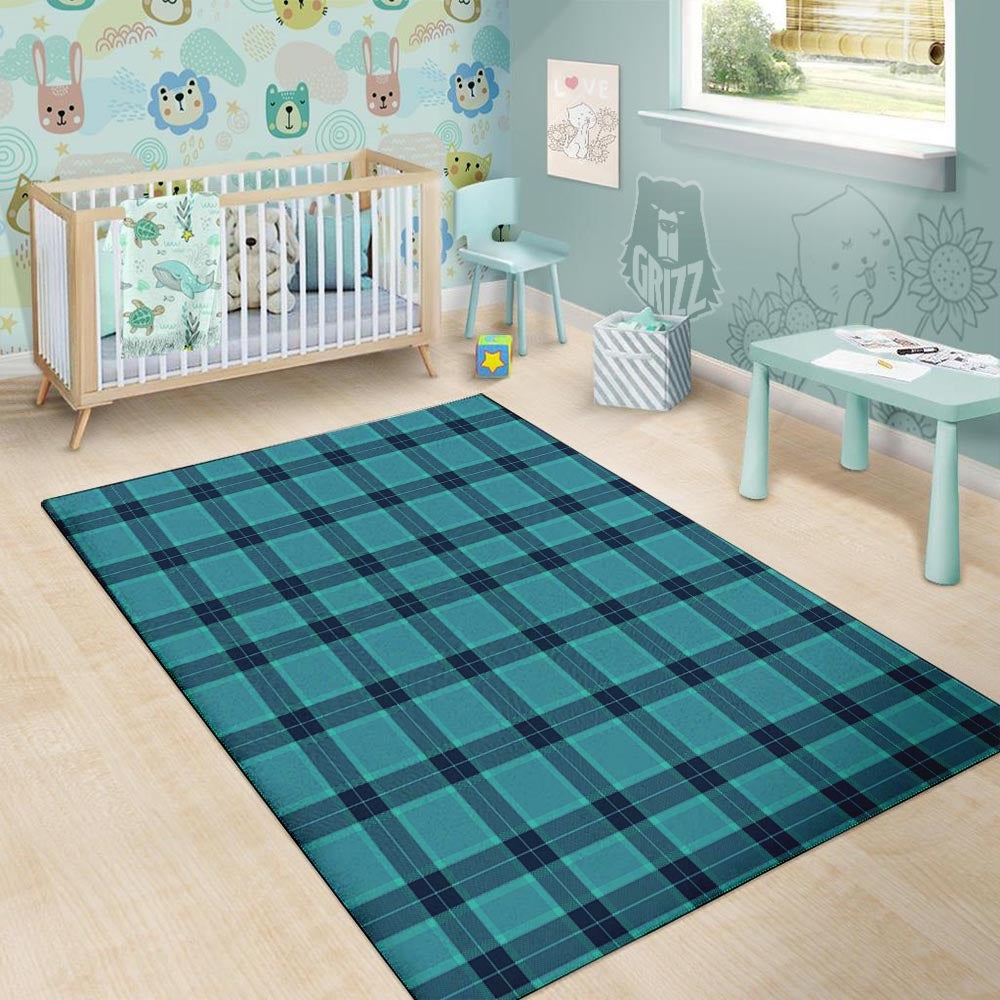 Madras Teal Print Pattern Floor Mat-grizzshop