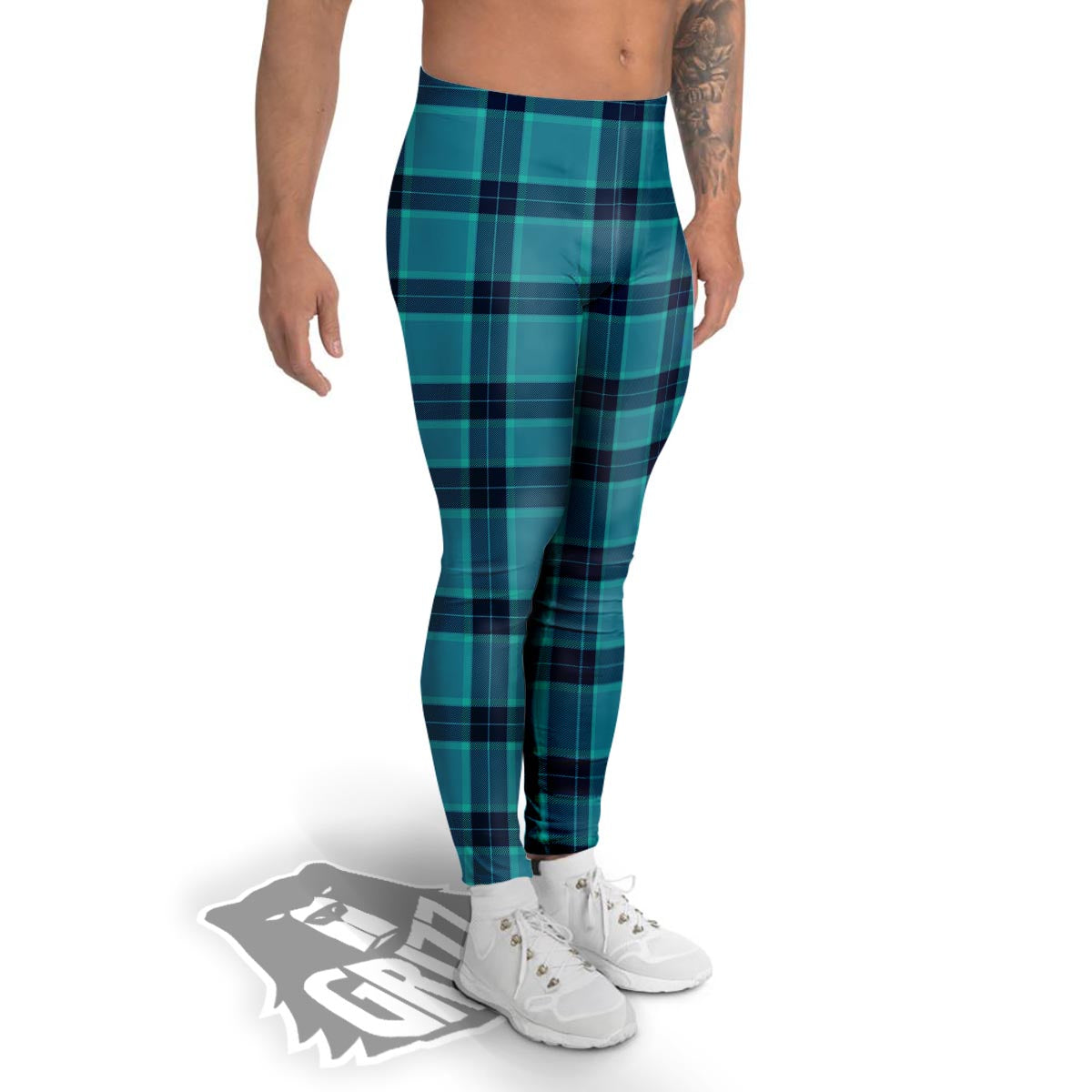 Madras Teal Print Pattern Men's Leggings-grizzshop