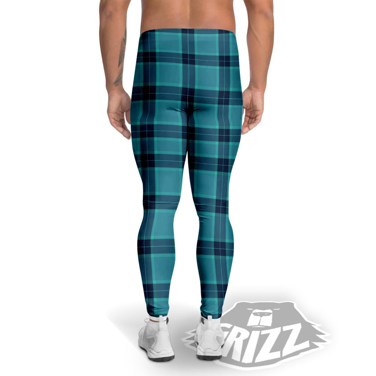 Madras Teal Print Pattern Men's Leggings-grizzshop
