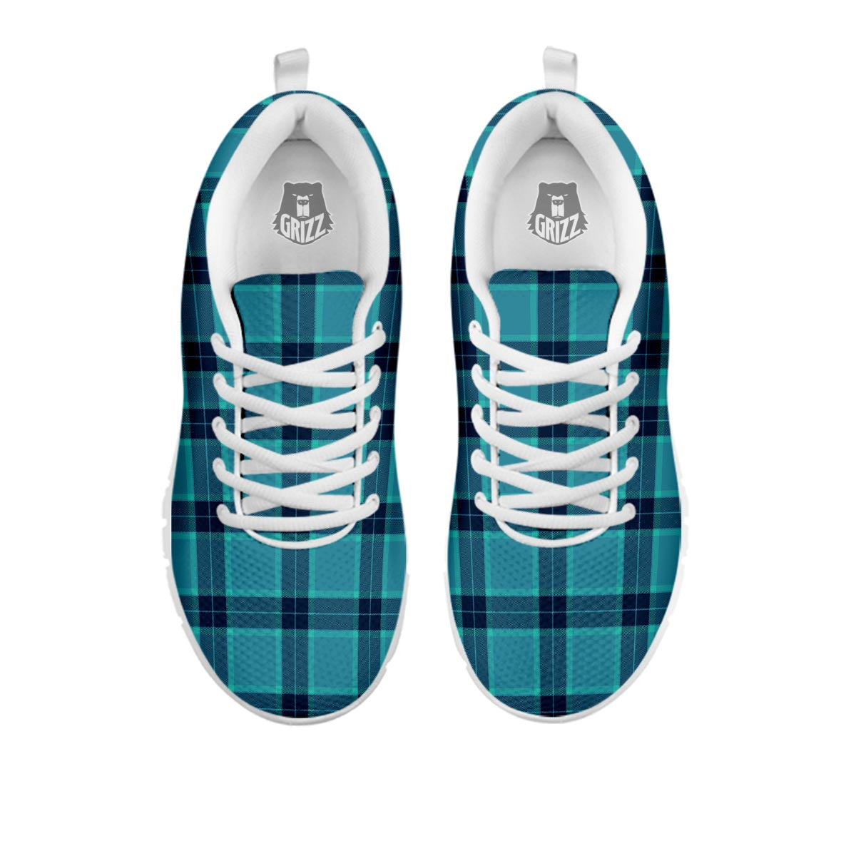 Madras Teal Print Pattern White Sneaker-grizzshop
