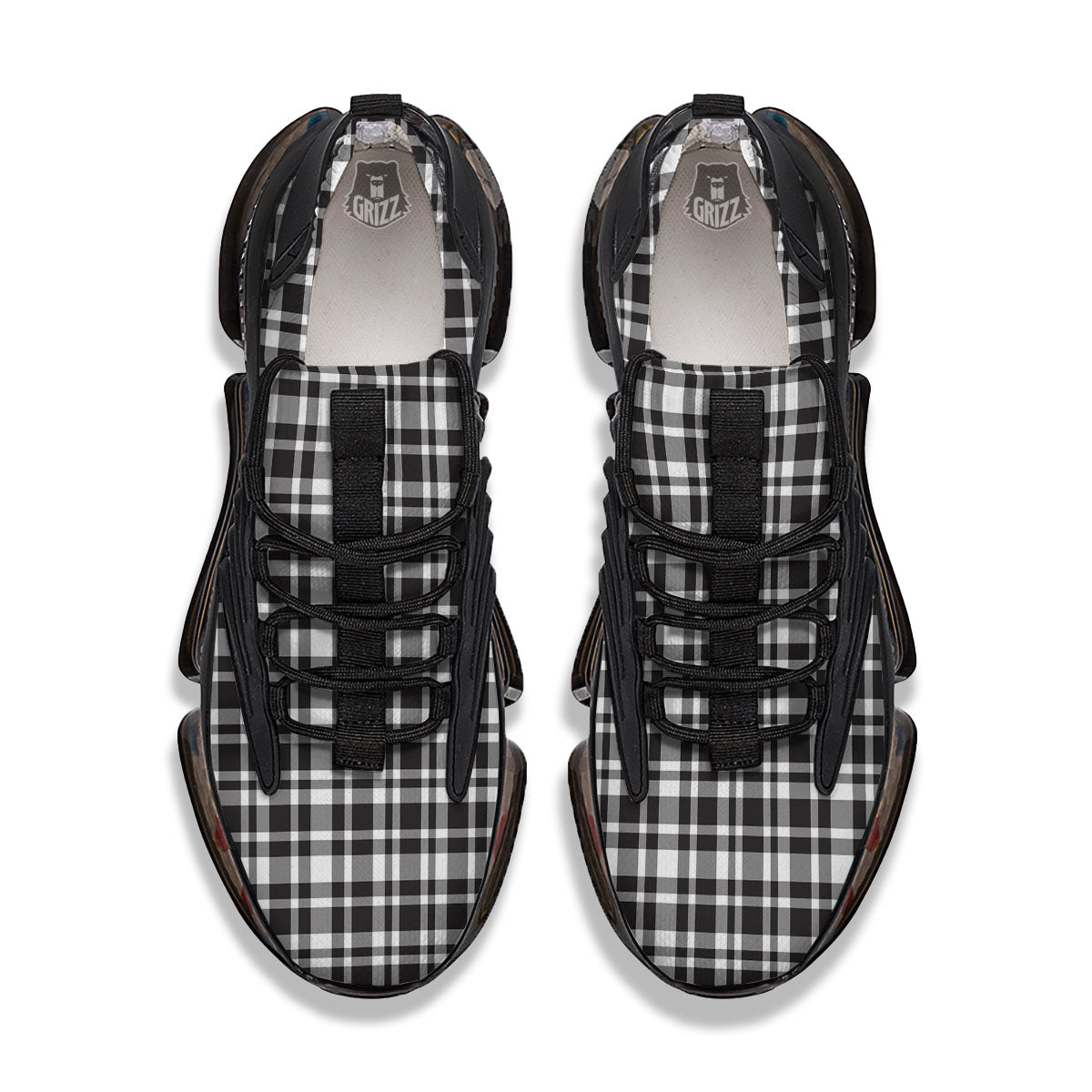 Madras White And Black Print Pattern Black Gym Shoes-grizzshop