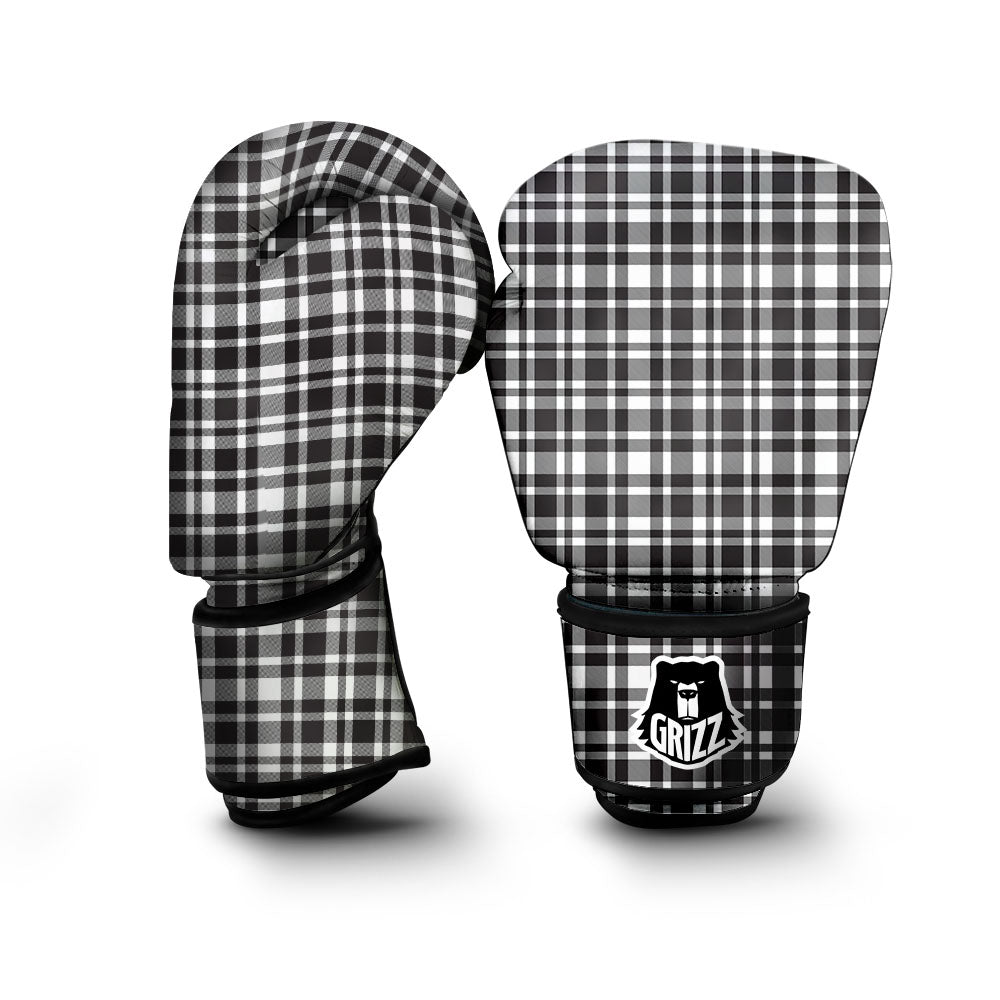 Madras White And Black Print Pattern Boxing Gloves-grizzshop