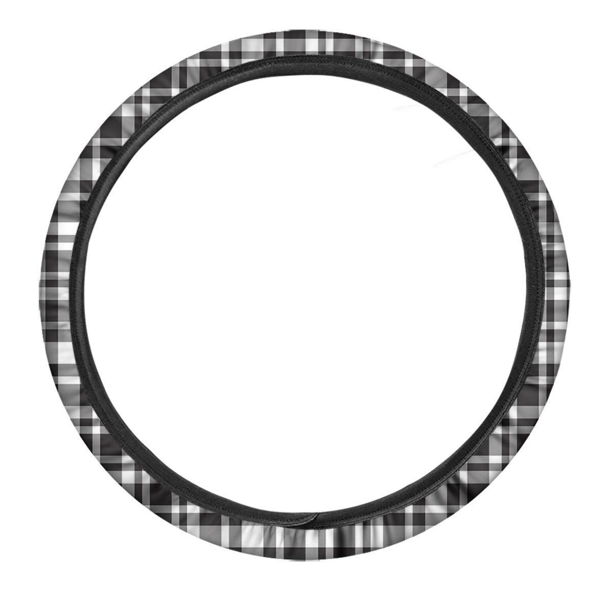 Madras White And Black Print Pattern Car Steering Wheel Cover-grizzshop