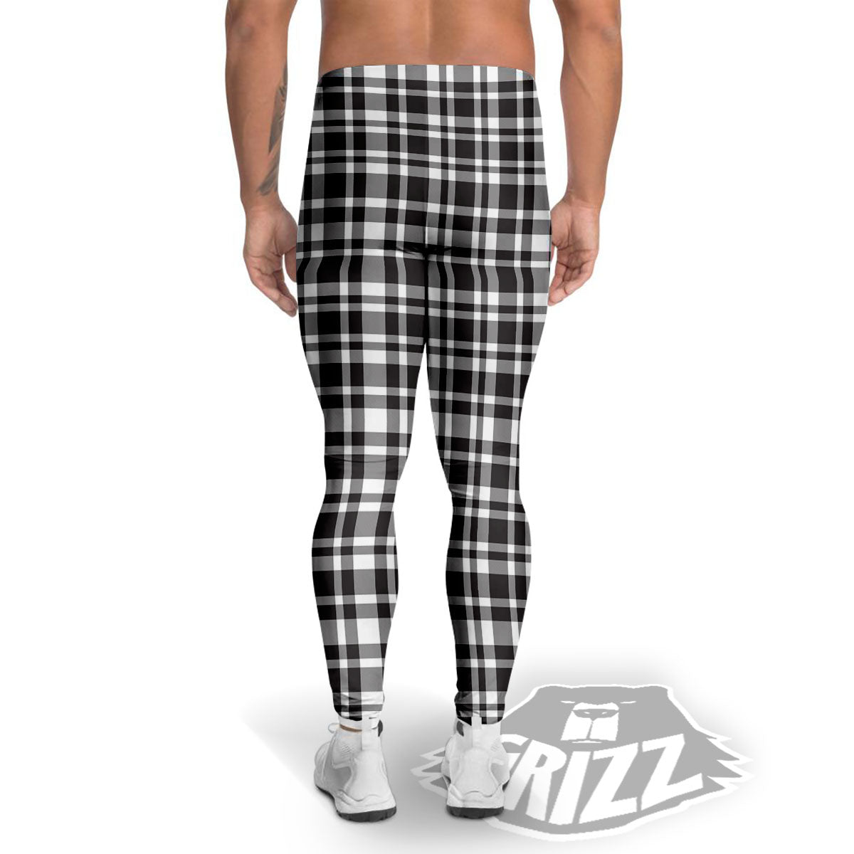 Madras White And Black Print Pattern Men's Leggings-grizzshop