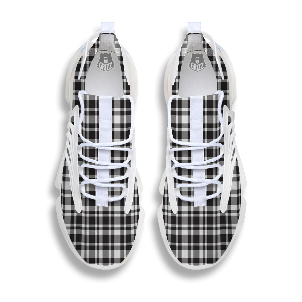 Madras White And Black Print Pattern White Gym Shoes-grizzshop