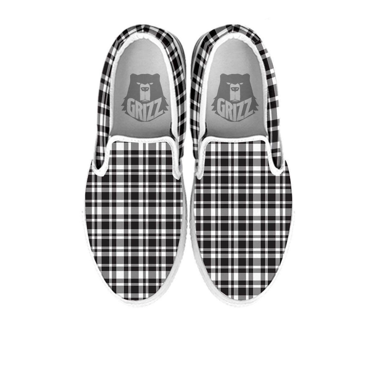 Madras White And Black Print Pattern White Slip On Shoes-grizzshop