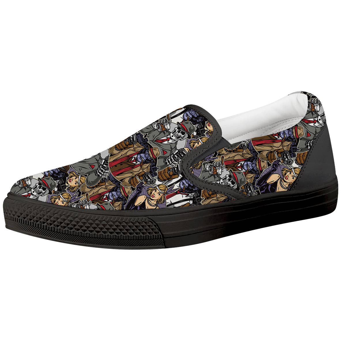 Mafia And Gangsters Print Pattern Black Slip On Shoes-grizzshop