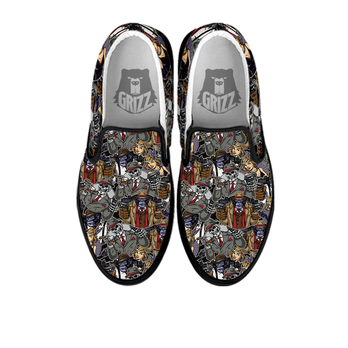 Mafia And Gangsters Print Pattern Black Slip On Shoes-grizzshop