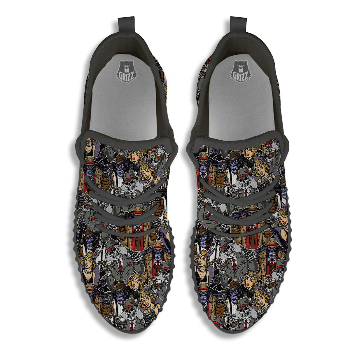 Mafia And Gangsters Print Pattern Black Walking Shoes-grizzshop