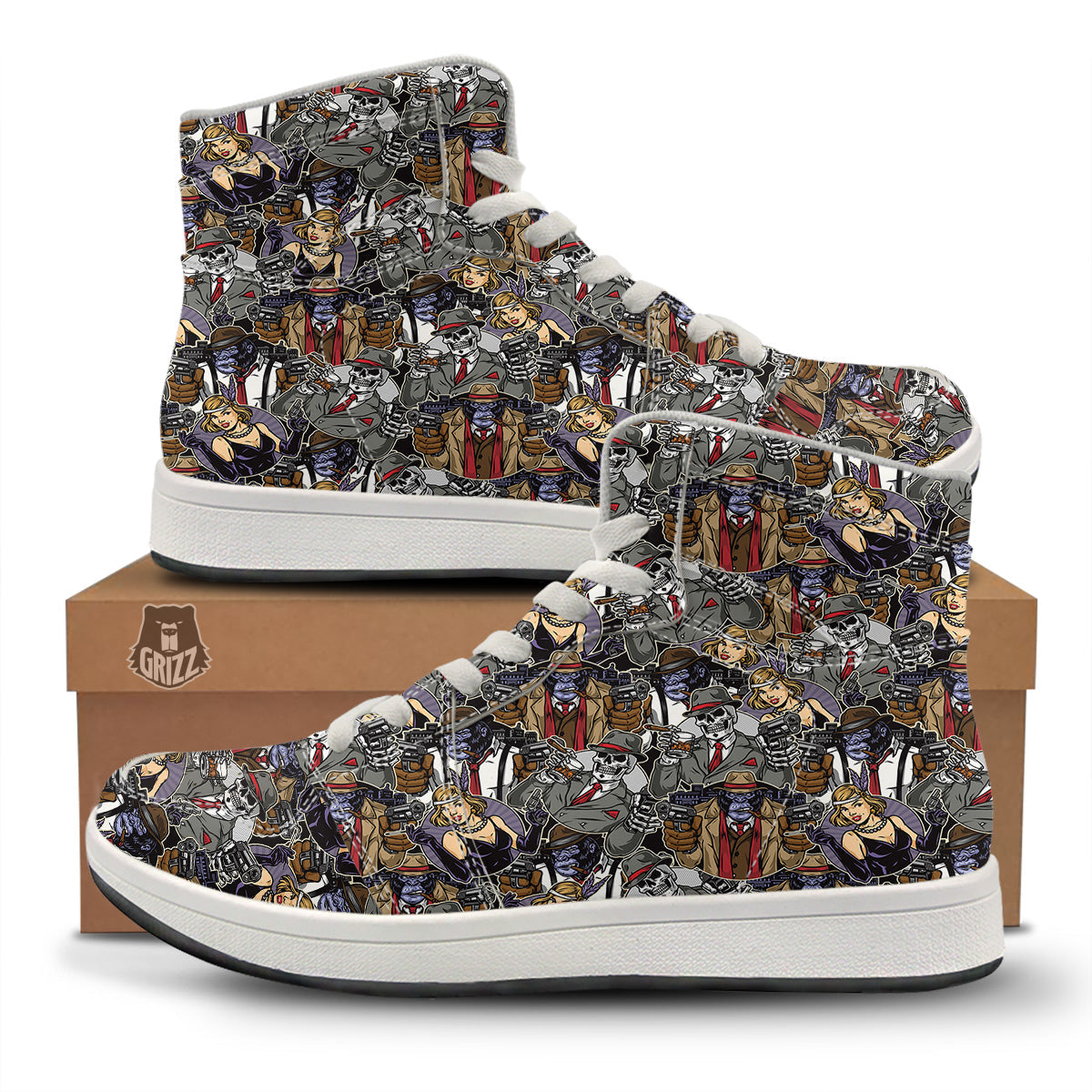Mafia And Gangsters Print Pattern High Top Sneakers-grizzshop