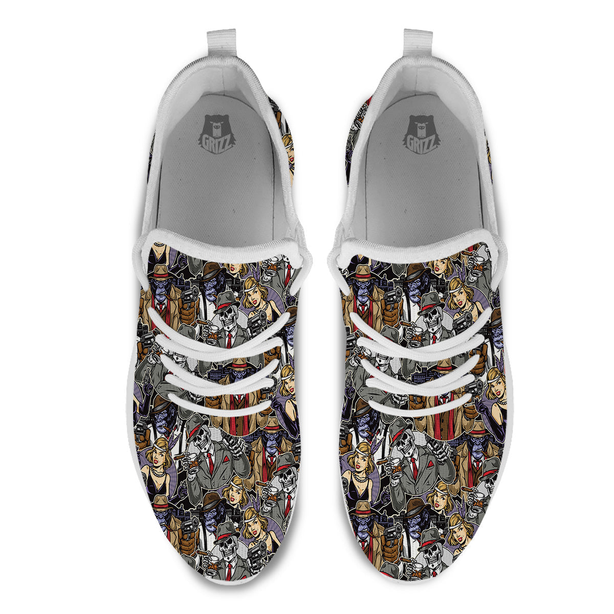 Mafia And Gangsters Print Pattern White Athletic Shoes-grizzshop