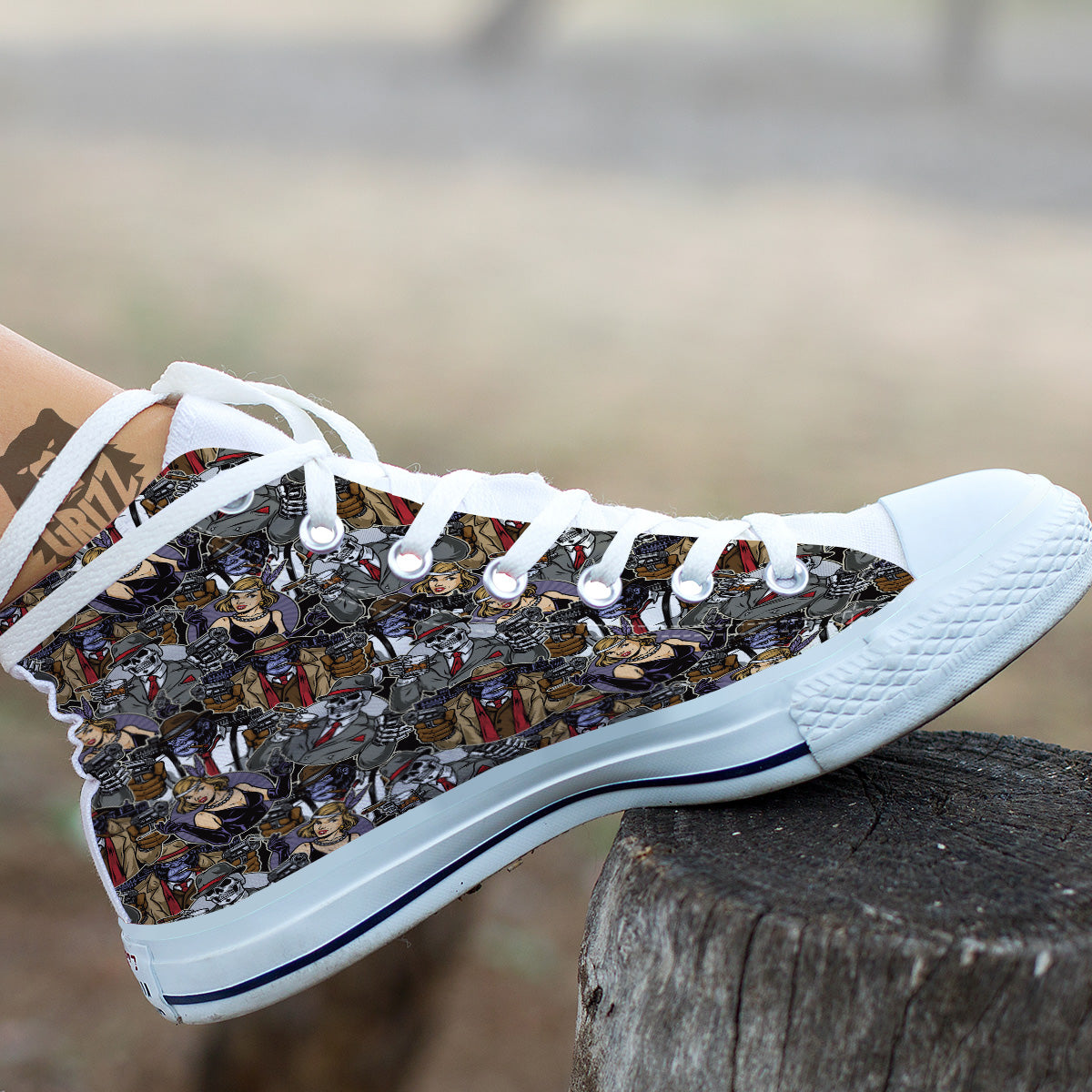 Mafia And Gangsters Print Pattern White High Top Shoes-grizzshop