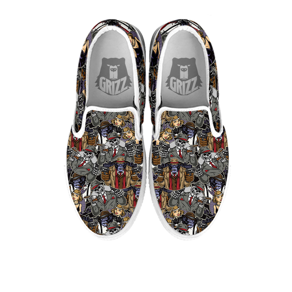 Mafia And Gangsters Print Pattern White Slip On Shoes-grizzshop