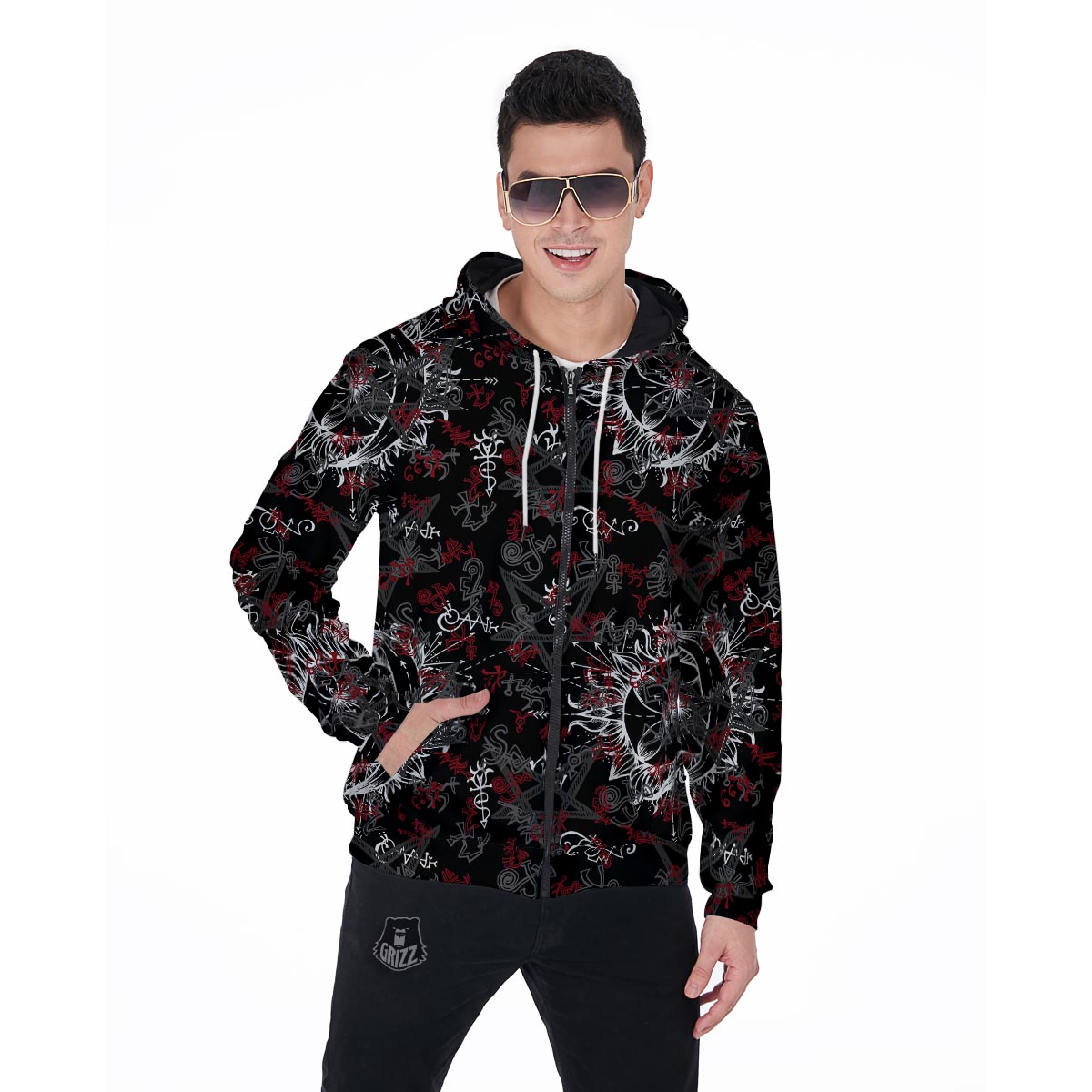 Magic Gothic Witch Men's Zip Up Hoodie-grizzshop