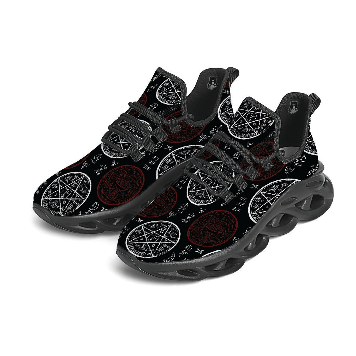 Magic Pentagram Gothic Witch Black Running Shoes-grizzshop