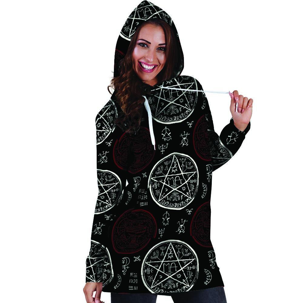 Magic Pentagram Gothic Witch Hoodie Dress-grizzshop