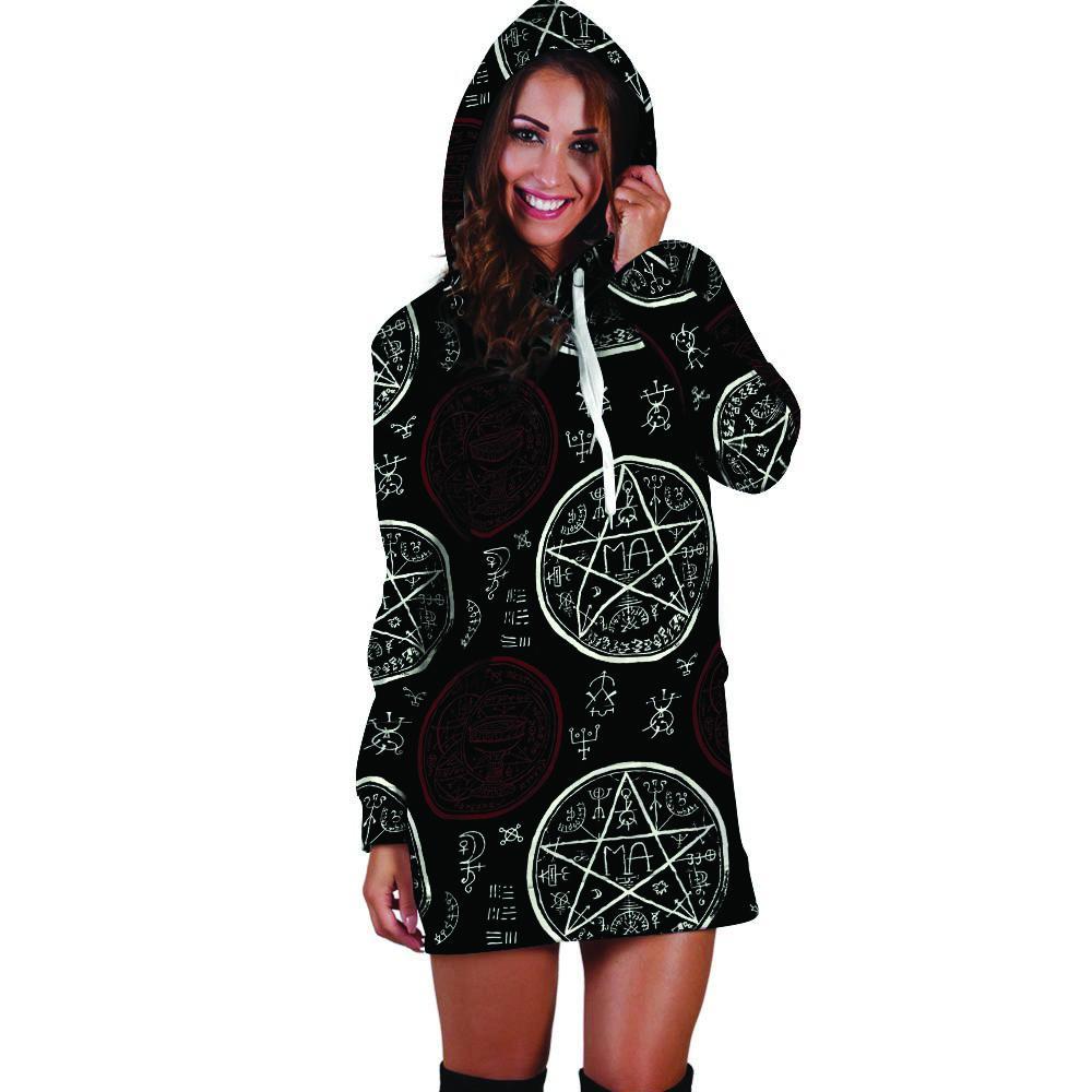 Magic Pentagram Gothic Witch Hoodie Dress-grizzshop