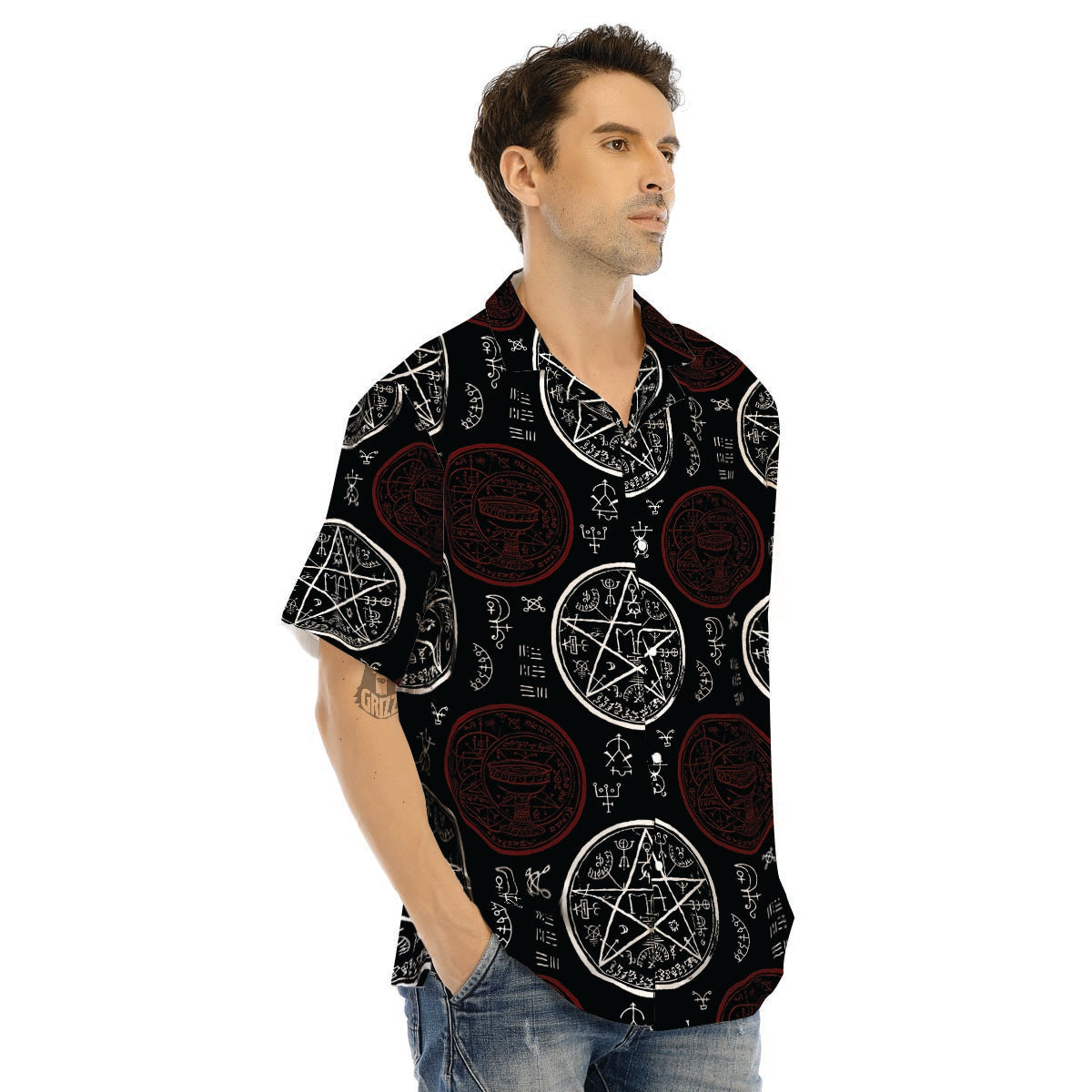 Magic Pentagram Gothic Witch Men’s Hawaiian Shirt-grizzshop