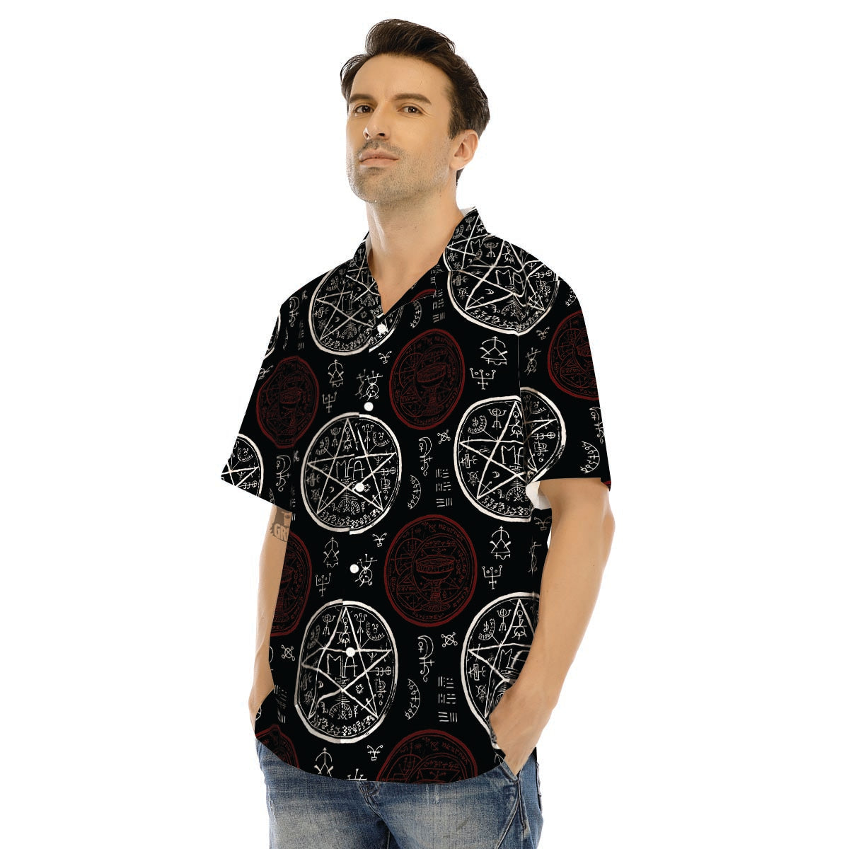 Magic Pentagram Gothic Witch Men’s Hawaiian Shirt-grizzshop