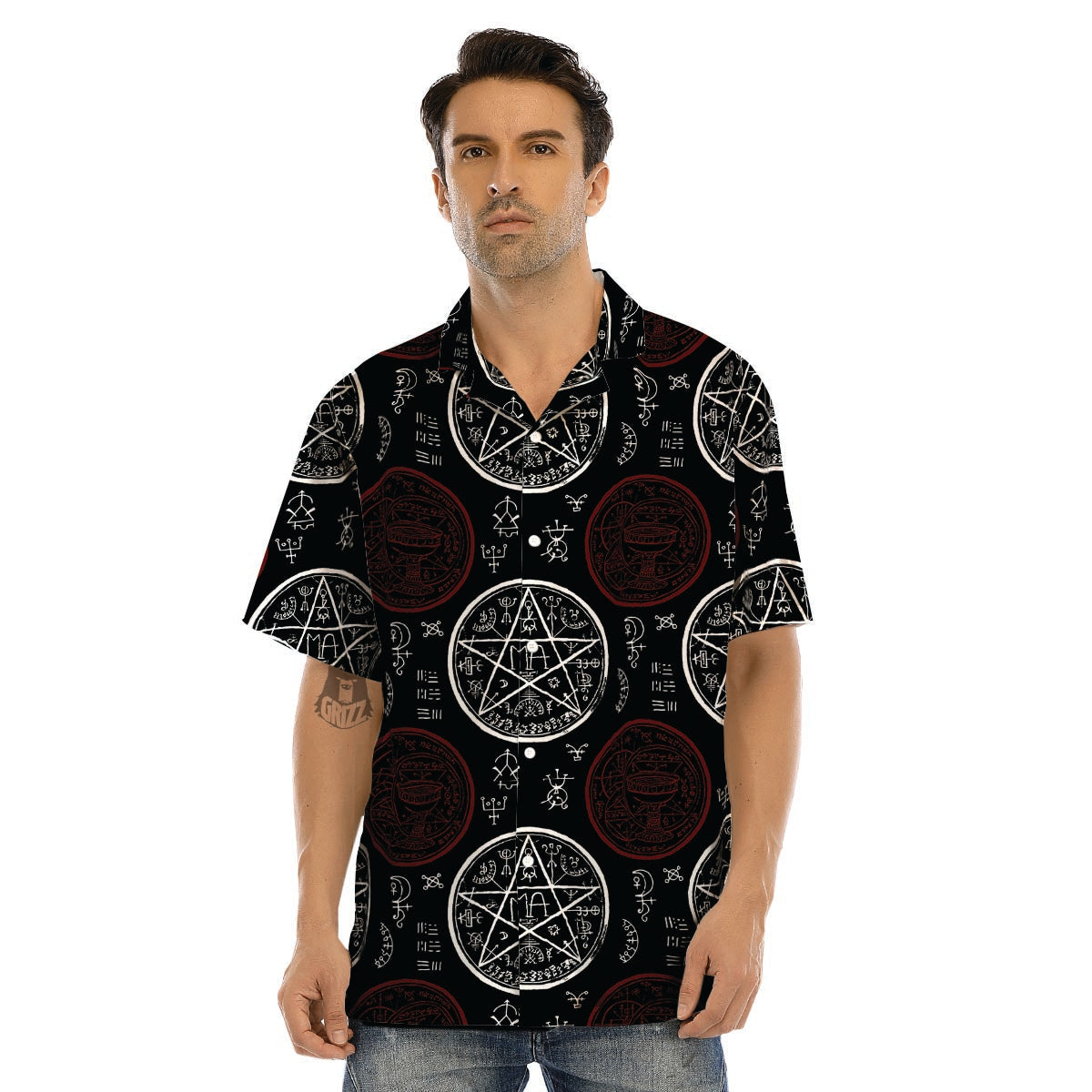 Magic Pentagram Gothic Witch Men’s Hawaiian Shirt-grizzshop
