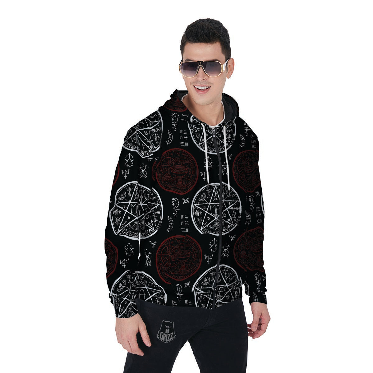 Magic Pentagram Gothic Witch Men's Zip Up Hoodie-grizzshop