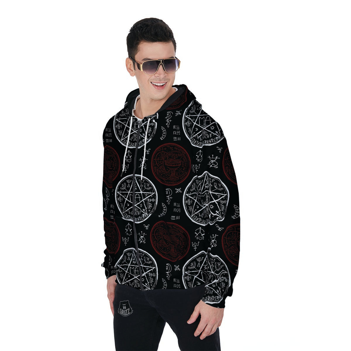 Magic Pentagram Gothic Witch Men's Zip Up Hoodie-grizzshop