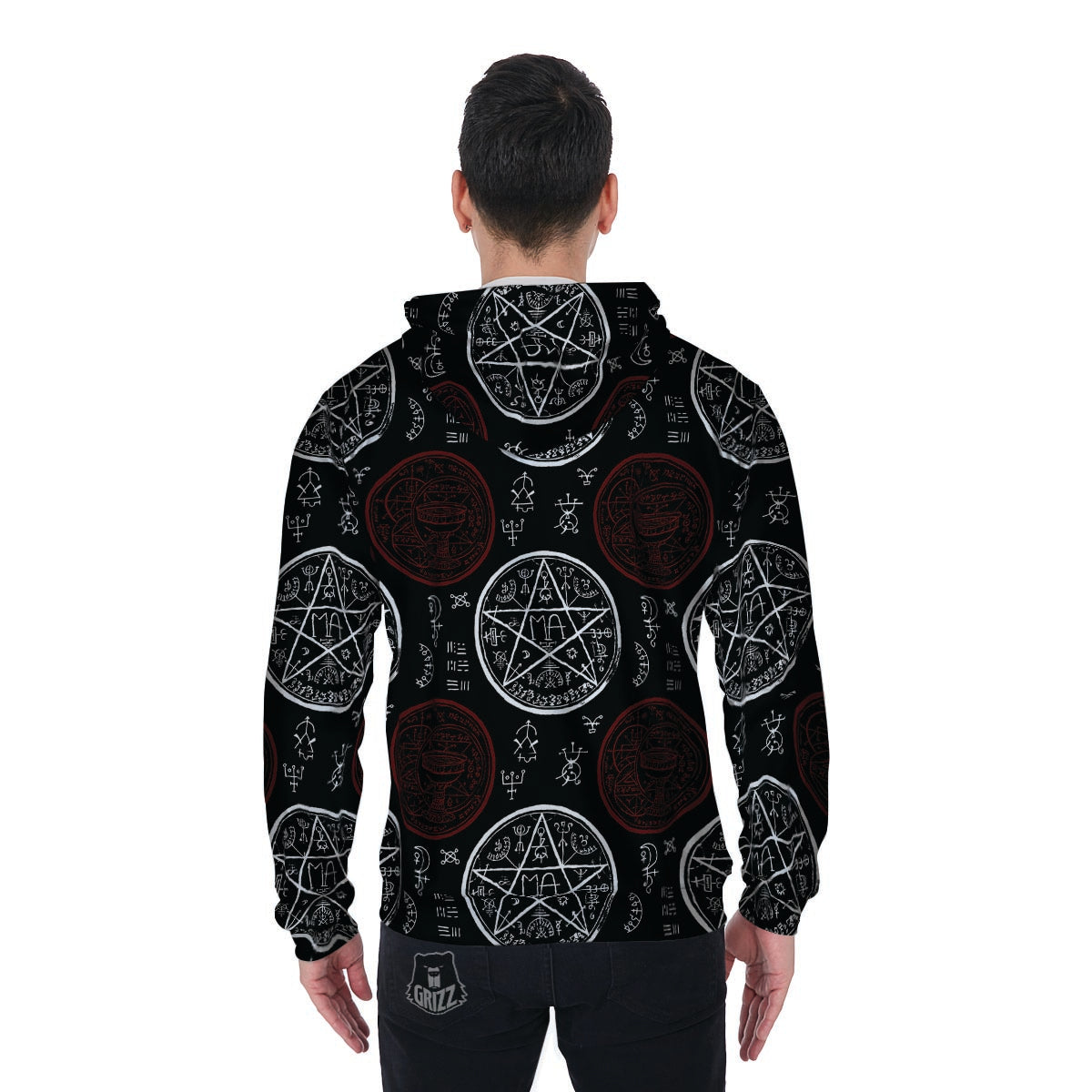 Magic Pentagram Gothic Witch Men's Zip Up Hoodie-grizzshop