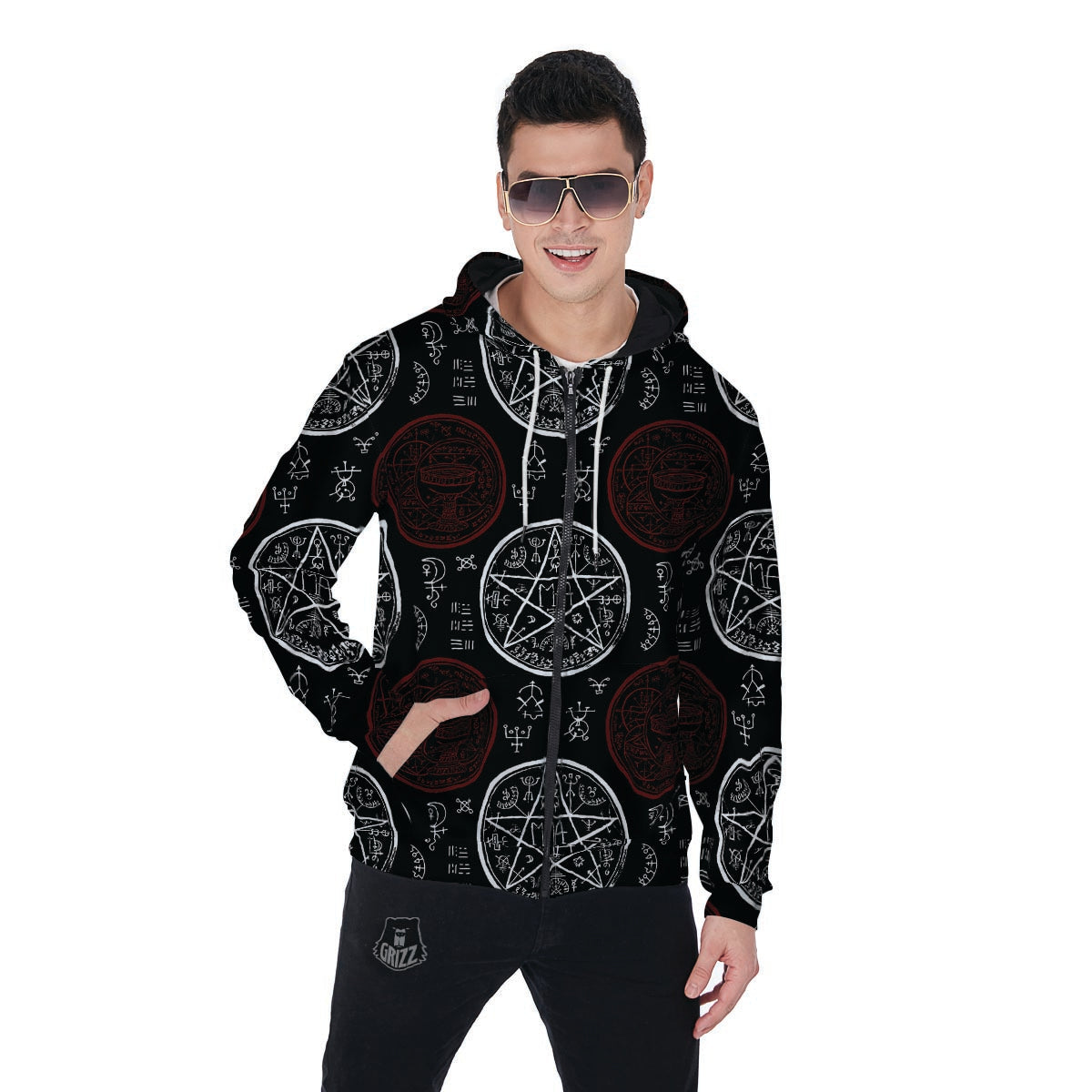 Magic Pentagram Gothic Witch Men's Zip Up Hoodie-grizzshop
