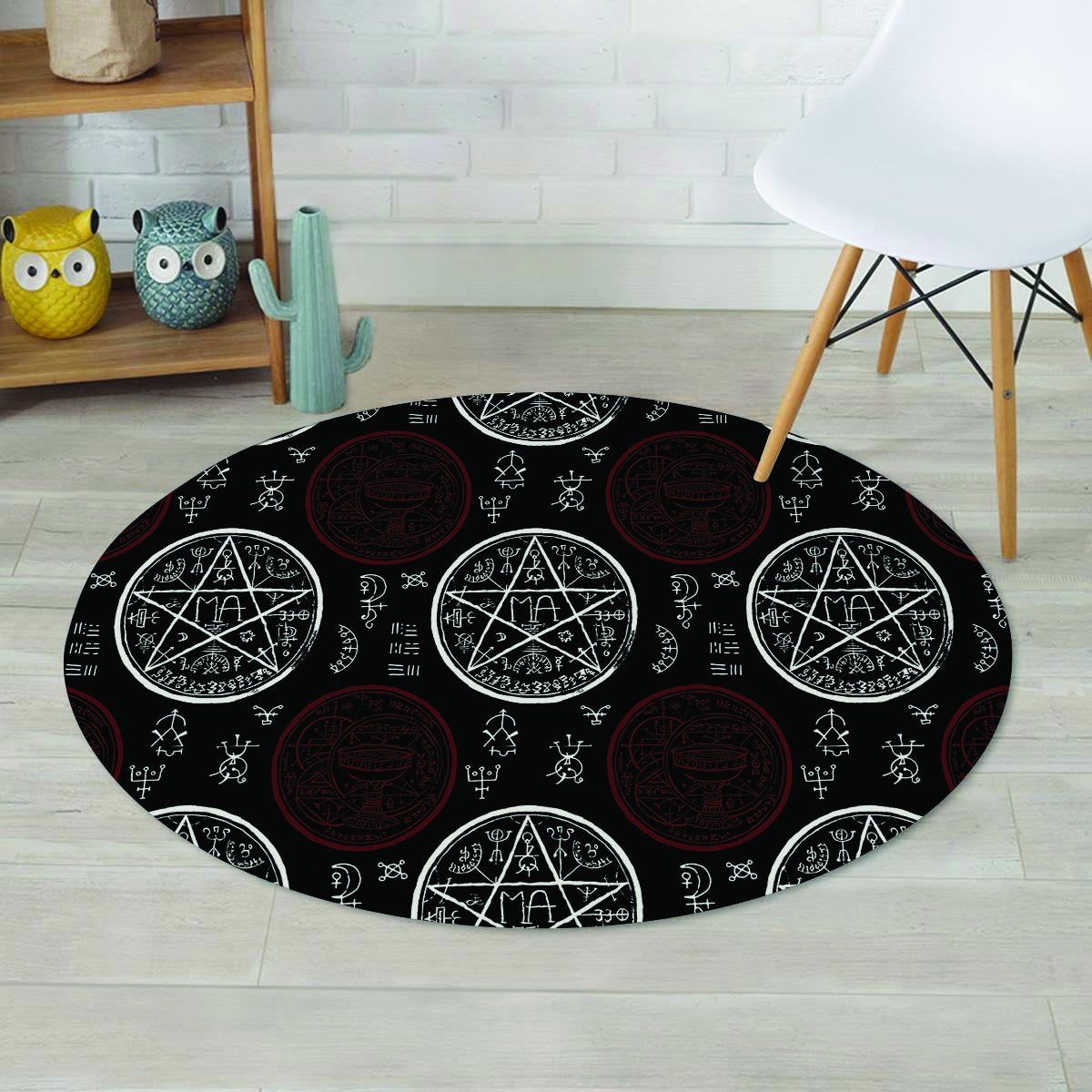 Magic Pentagram Gothic Witch Round Rug-grizzshop