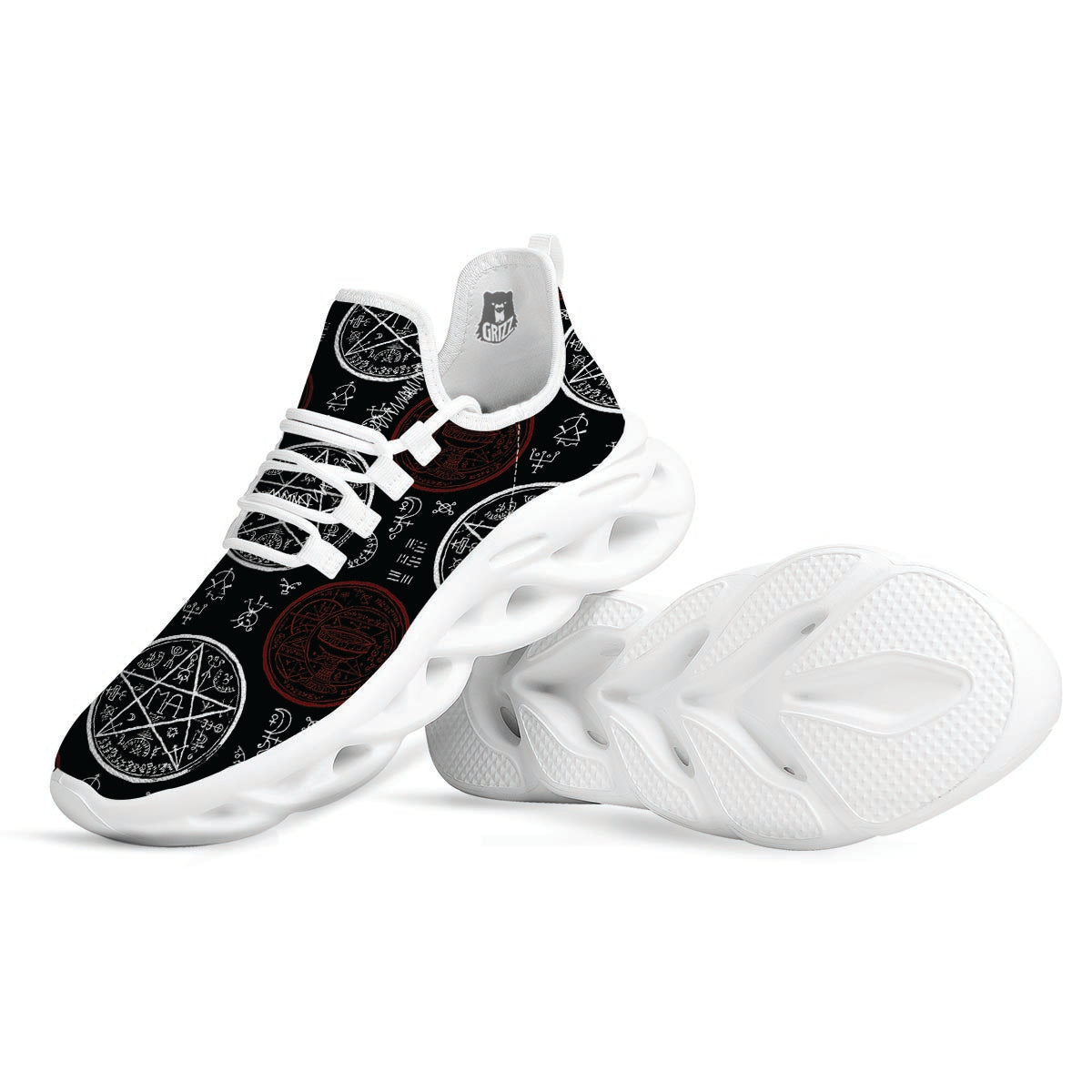 Magic Pentagram Gothic Witch White Running Shoes-grizzshop