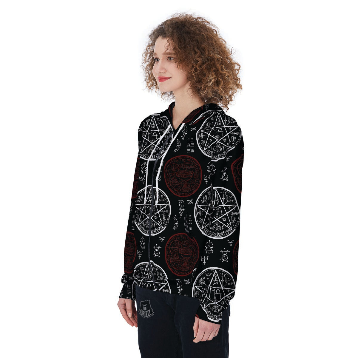Magic Pentagram Gothic Witch Women's Zip Up Hoodie-grizzshop