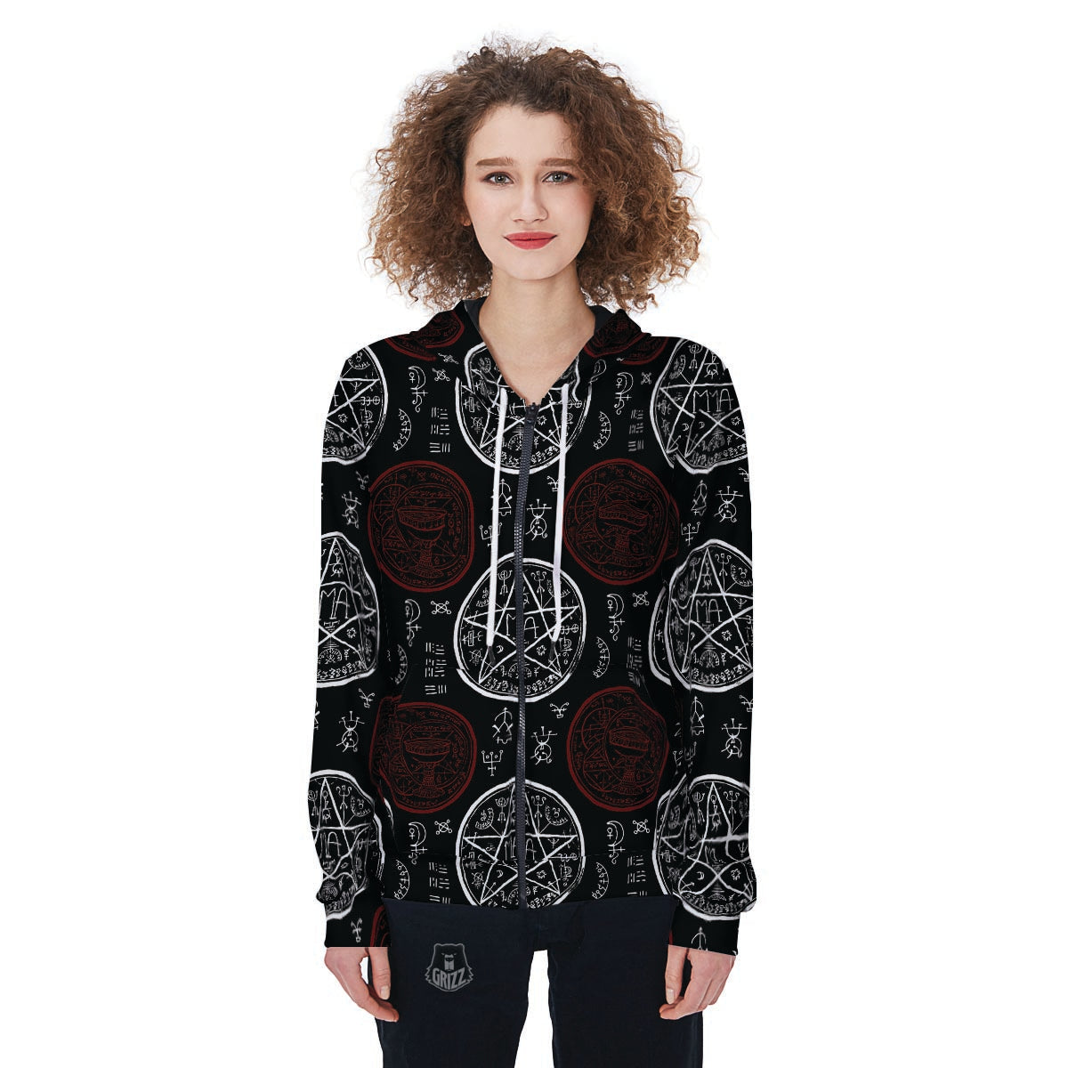 Magic Pentagram Gothic Witch Women's Zip Up Hoodie-grizzshop