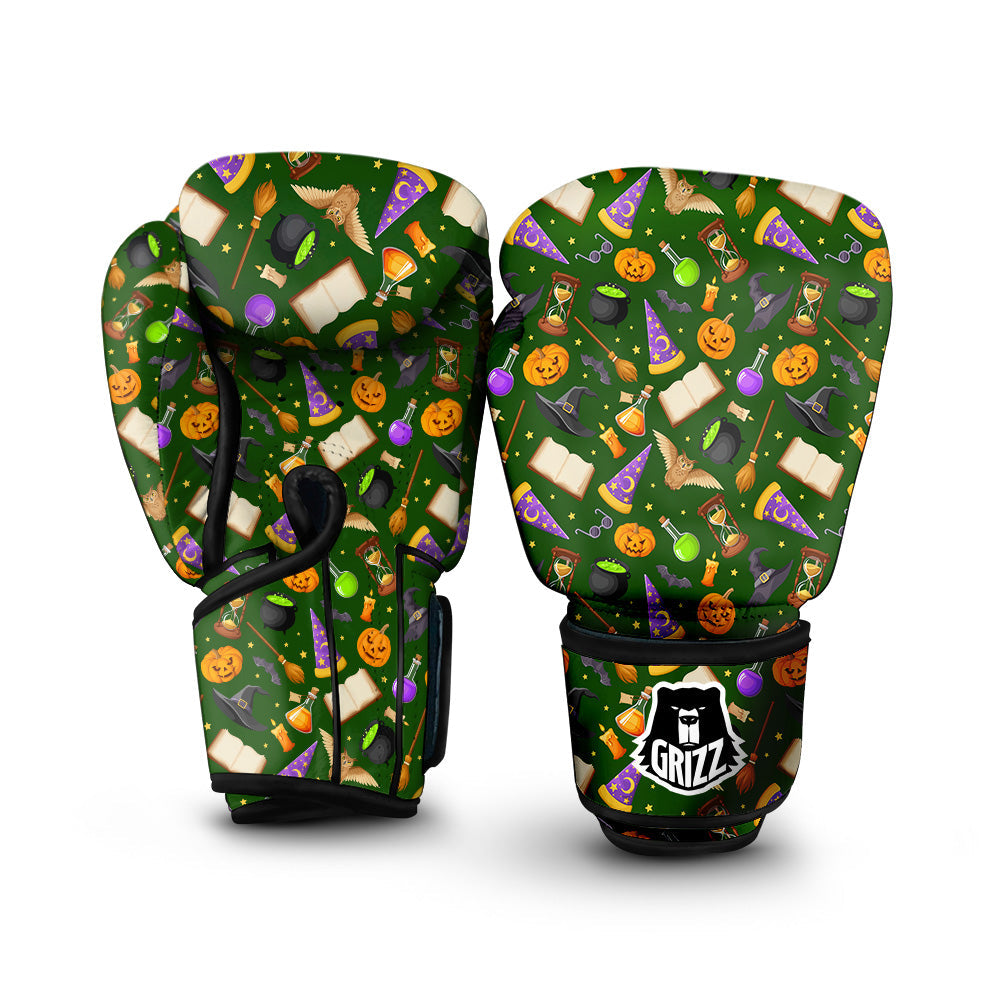 Magical Symbols And Green Print Pattern Boxing Gloves-grizzshop