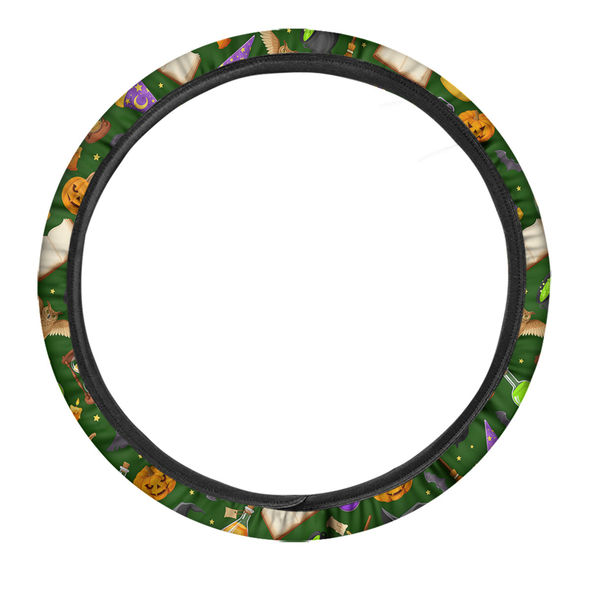 Magical Symbols And Green Print Pattern Car Steering Wheel Cover-grizzshop