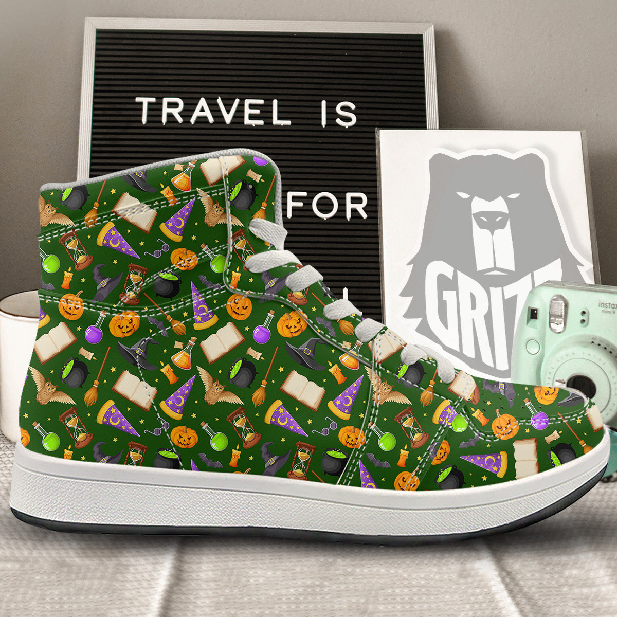 Magical Symbols And Green Print Pattern High Top Sneakers-grizzshop