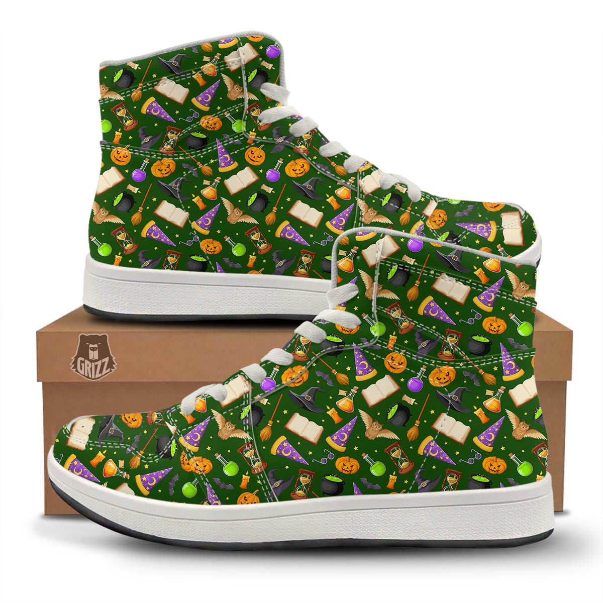 Magical Symbols And Green Print Pattern High Top Sneakers-grizzshop