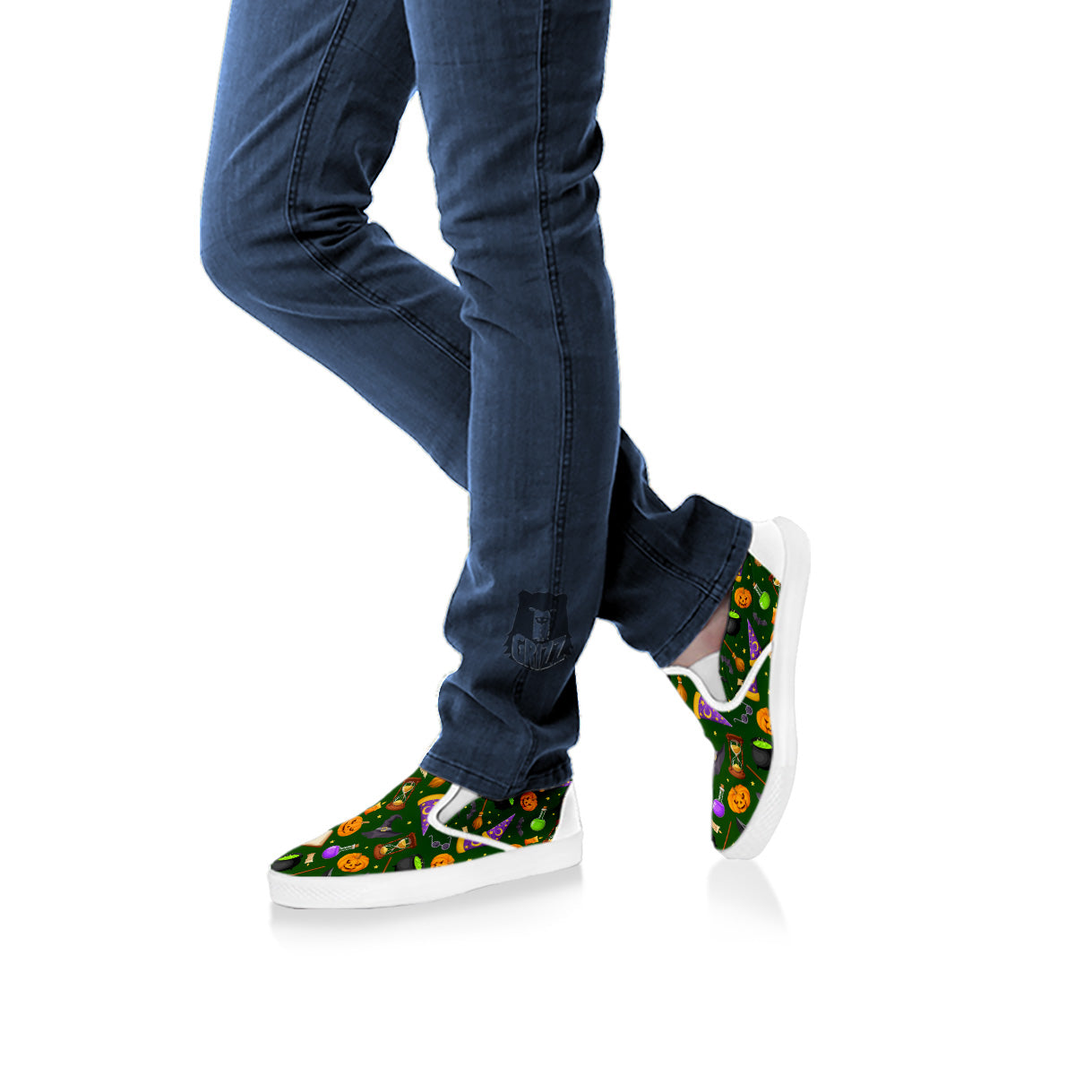 Magical Symbols And Green Print Pattern White Slip On Shoes-grizzshop