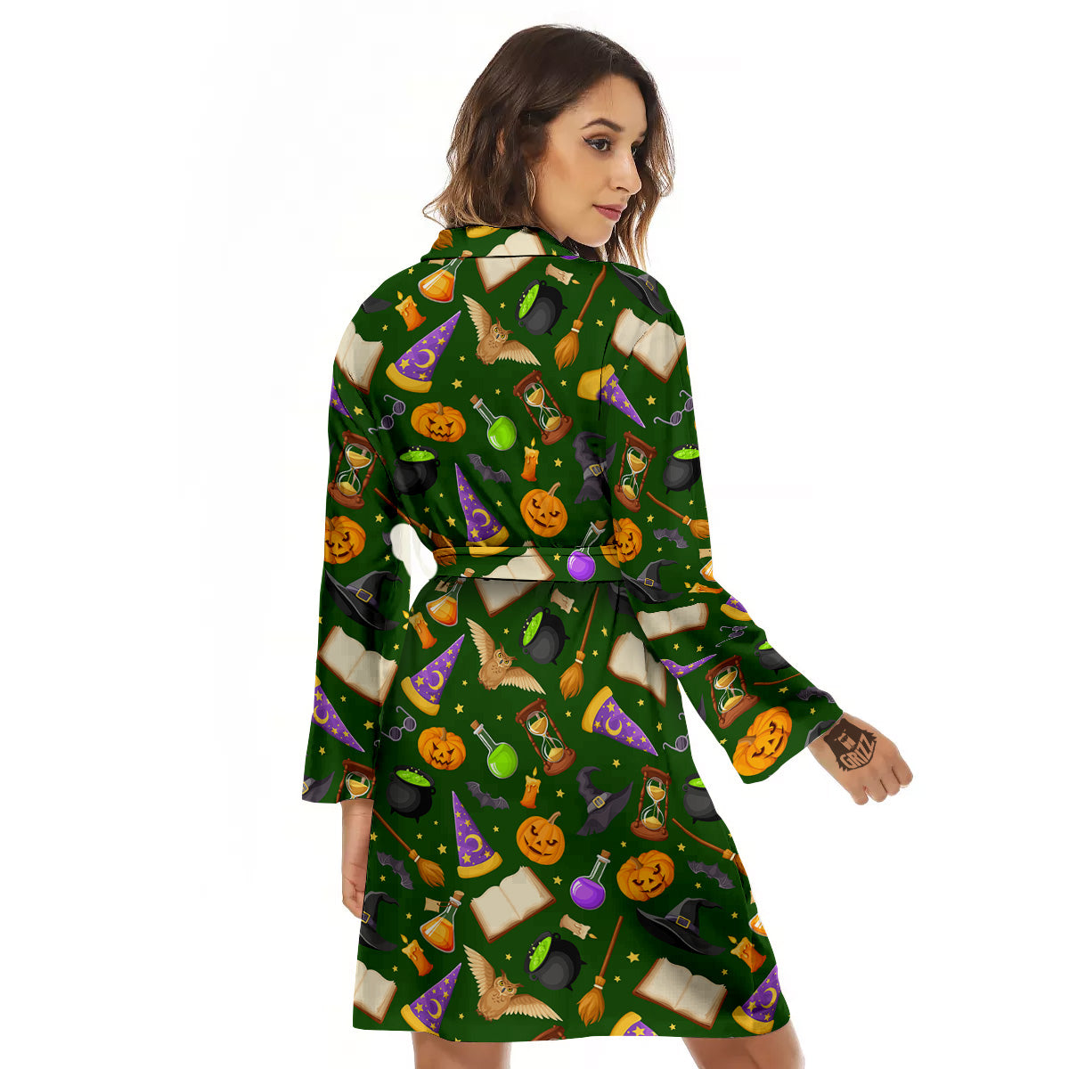 Magical Symbols And Green Print Pattern Women's Robe-grizzshop