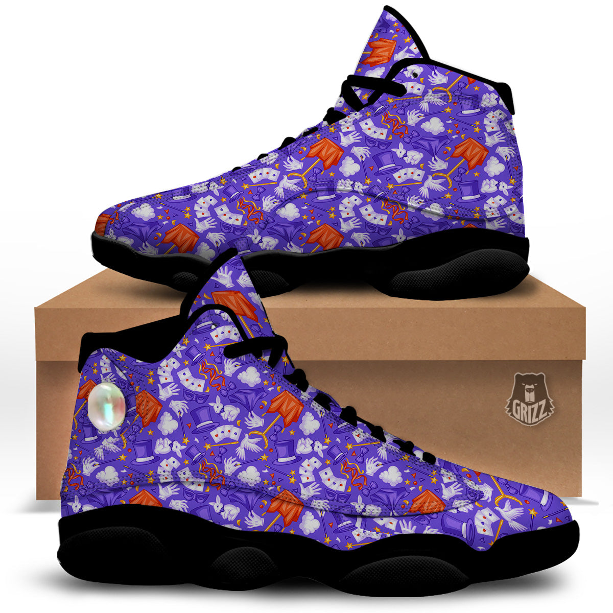 Magician Purple Show Print Pattern Black Basketball Shoes-grizzshop