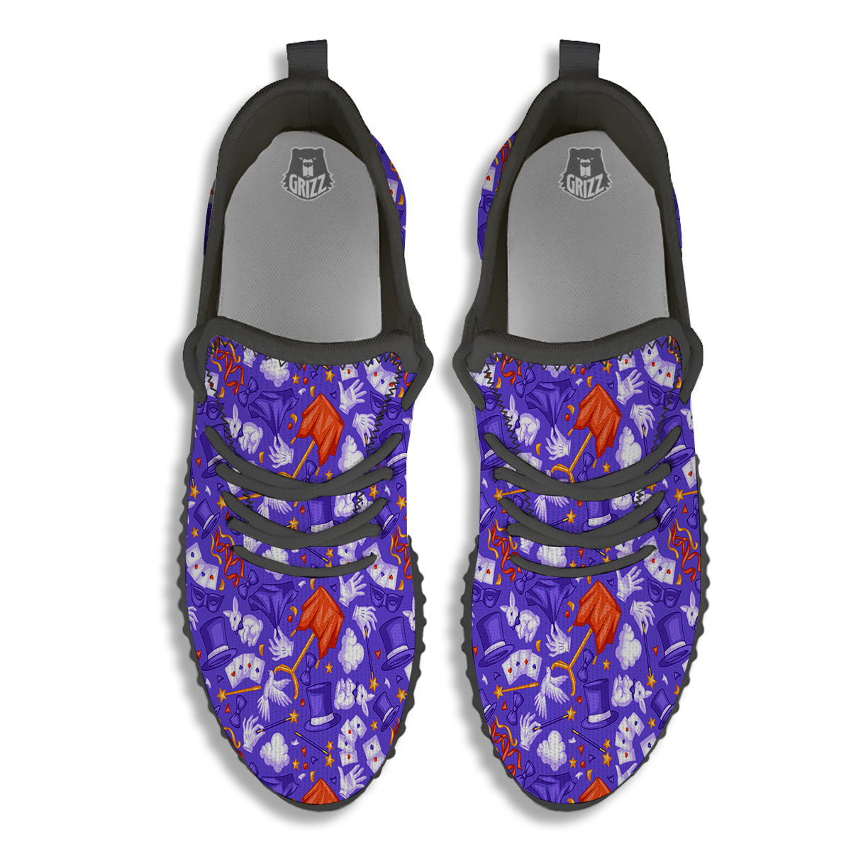 Magician Purple Show Print Pattern Black Walking Shoes-grizzshop