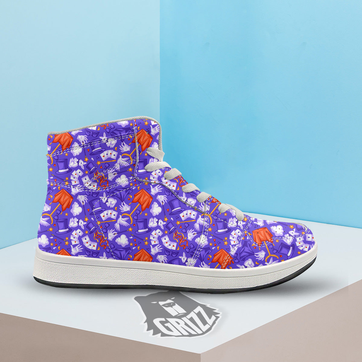 Magician Purple Show Print Pattern High Top Sneakers-grizzshop