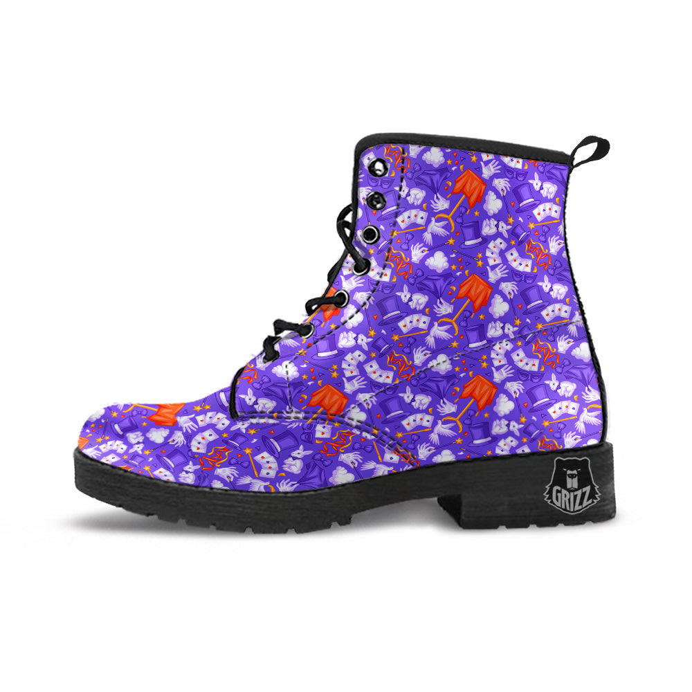Magician Purple Show Print Pattern Leather Boots-grizzshop
