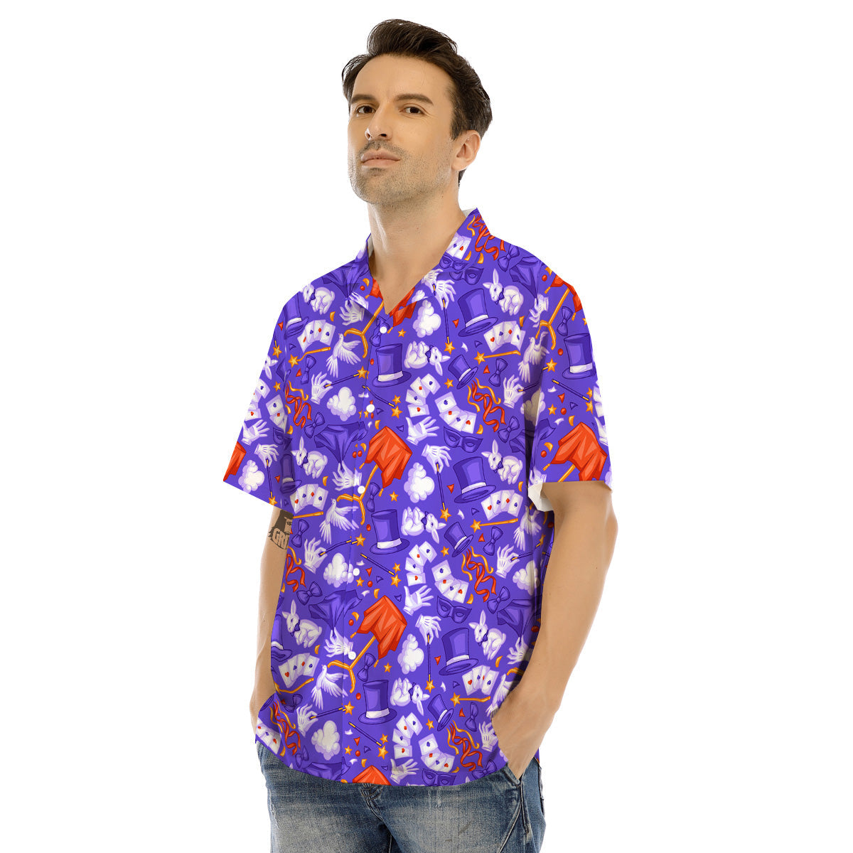 Magician Purple Show Print Pattern Men's Hawaiian Shirt-grizzshop